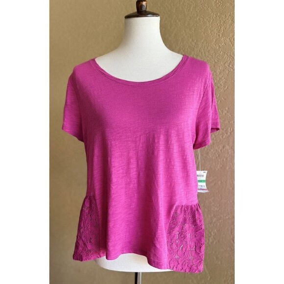 Maison Jules Women's Bold Berry Peplum High Low Cotton Tee Shirt Top Size L - Picture 6 of 7